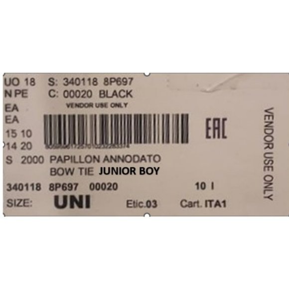 NWT - Emporio Armani Boys Black Bowtie - One Size - NIB
